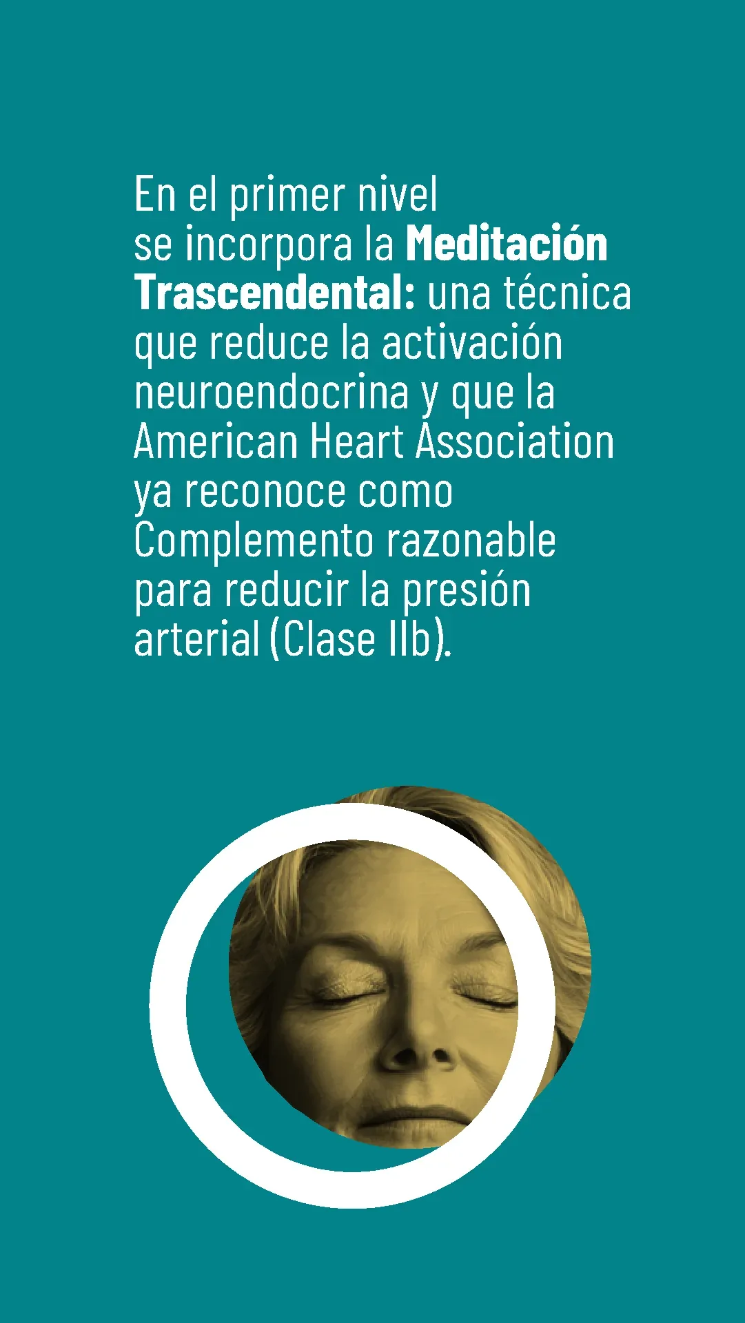 Lámina 5 de 8. En el primer nivel se incorpora la Meditación Trascendental como técnica para actuar sobre la activación del sistema.