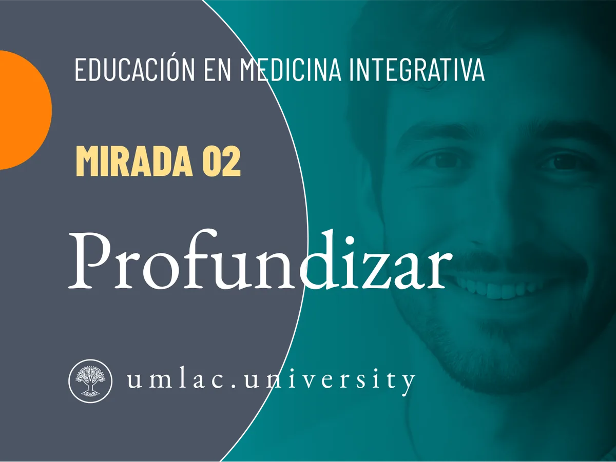 Tarjeta de Mirada 02, ‘Profundizar’, con el retrato de un hombre sonriente en turquesa y gris.