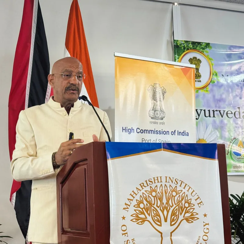 Prof. Carl Camelia, Vice-Rector of UMLAC, presents Integrative Ayurveda during the celebration of the MOU signing at the High Commission of India, Port of Spain, Trinidad and Tobago.