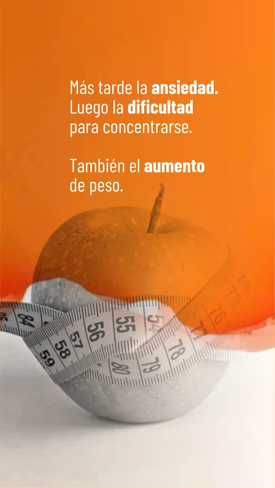 Lámina 3 de 6. Más tarde, la ansiedad. Luego, la dificultad para concentrarse. También el aumento de peso.