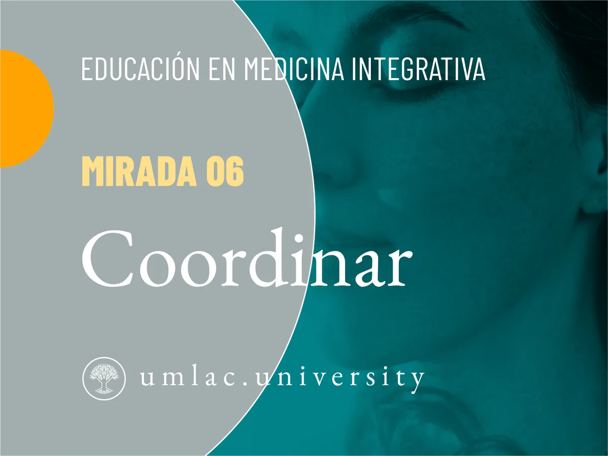 Tarjeta de Mirada 06, ‘Coordinar’, con dos rostros en turquesa.