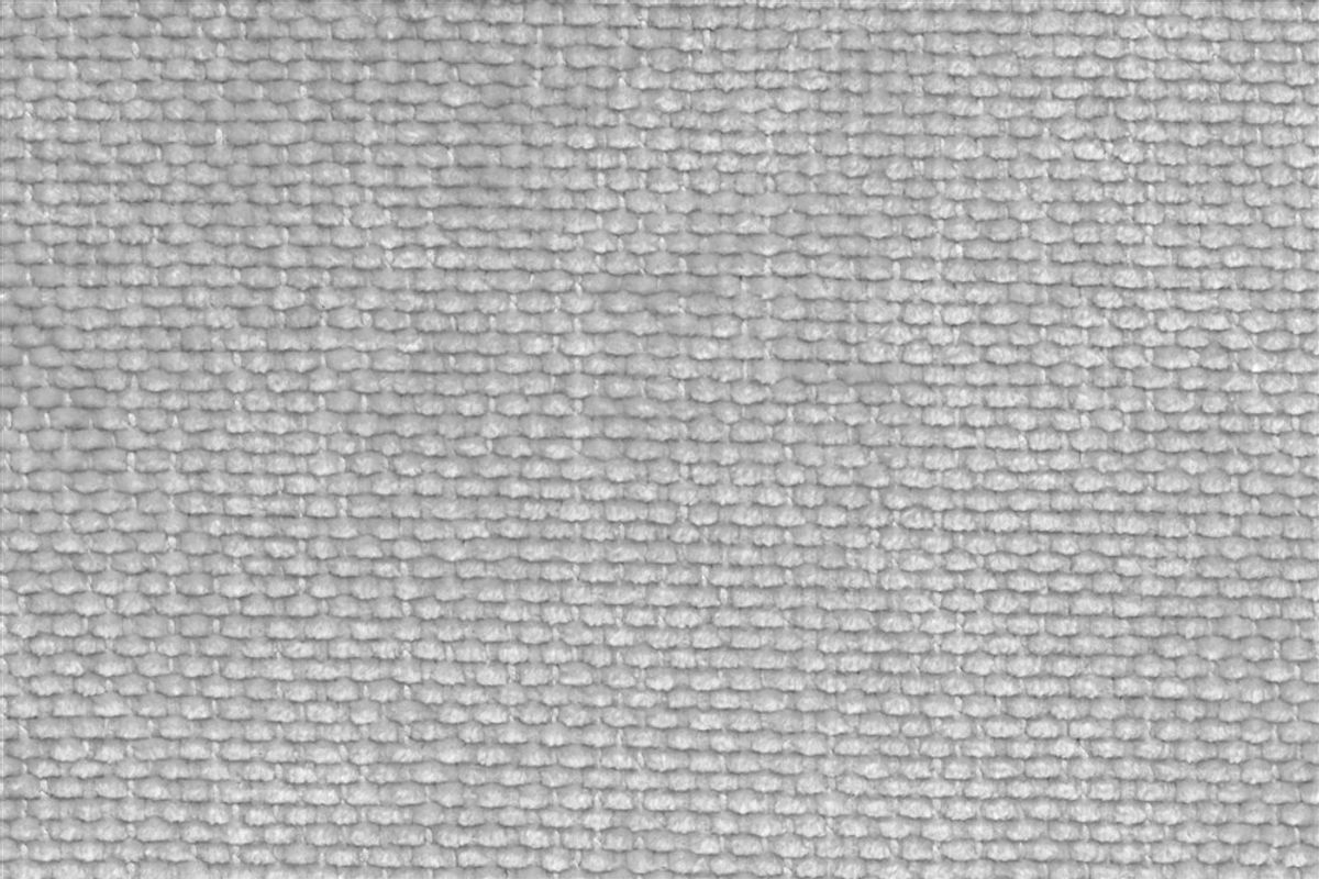 Gros plan texturé du tissu d'ameublement FRESNO gris clair, 100% polyester chenille, Résistance 30000 cycles.