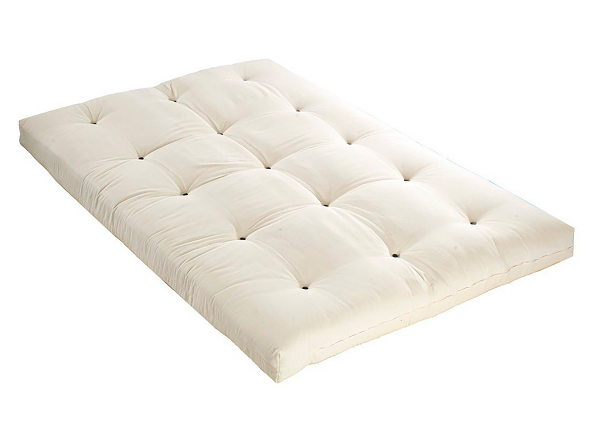 Matelas futon cœur de coco naturel, coloris écru, garnissage fibres de coco et coton, Couchage ferme, écologique.