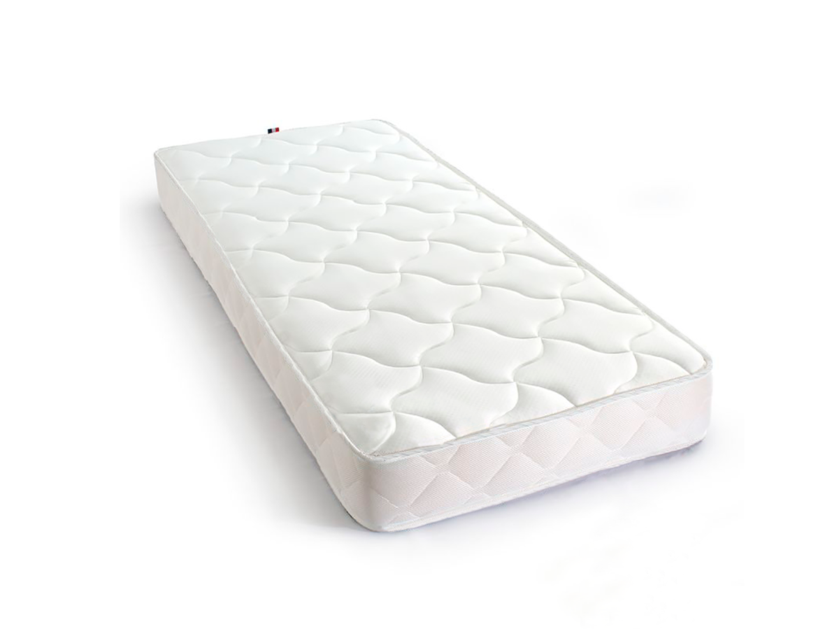 Matelas en latex LAGUNE, confort ferme et fabrication française, Latex synthétique 80 kg/m³ et ouate 400 gr/m², vu de.