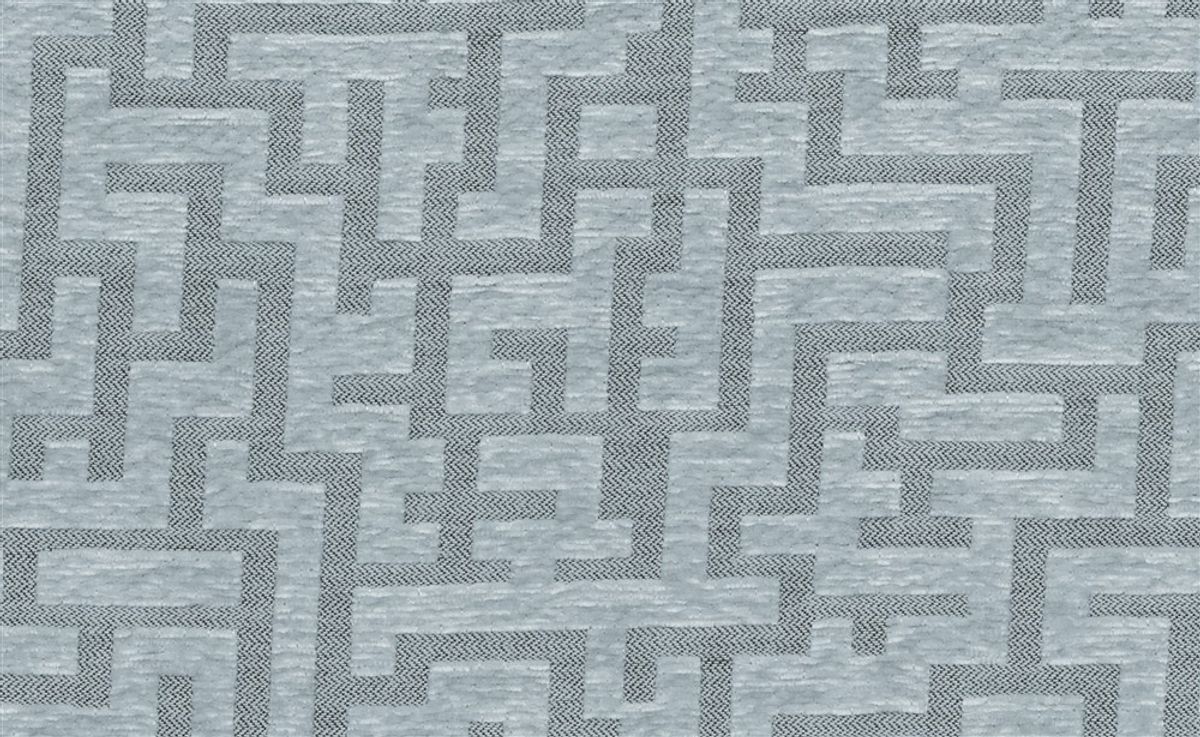 Tissu d'ameublement META H2Oh! bleu clair: motif géométrique jacquard, carrés entrelacés, hydrofuge et résistant (30000.