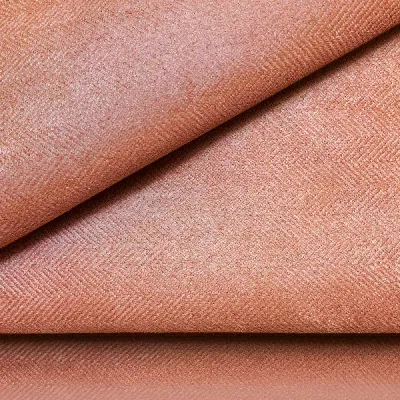 Tissu d'ameublement ANGORA rose saumon : chevron velours, protection H2Oh! anti-taches, ultra-résistant (70000 cycles.
