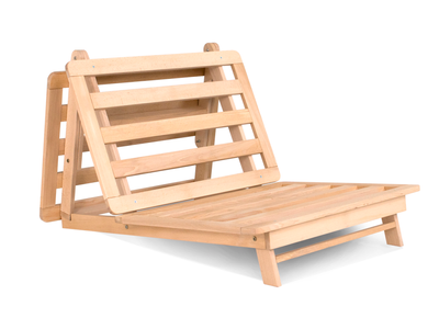 Canapé lit futon EKONO 1 place en hêtre massif brut, structure à lattes apparentes, dossier relevé, Solution.