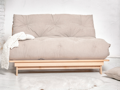 Canapé lit futon EKONO 2 places en hêtre massif : confort modulable et couchage double 140 cm, Design épuré.