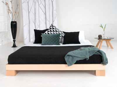 Lit futon SHONAÏ en hêtre massif certifié FSC, design japonais minimaliste, noir et décoratifs pour une zen.