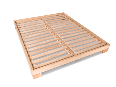 Structure de lit futon SHONAÏ en hêtre massif FSC, design japonais minimaliste, Lattes apparentes pour un support.