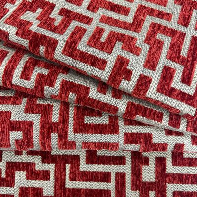 Tissu d'ameublement META Jacquard géométrique rouge et beige, protection hydrofuge H2Oh!, 30000 cycles Martindale.