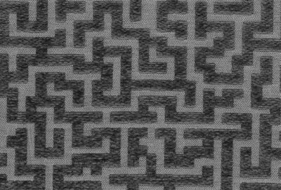 Tissu d'ameublement META, jacquard géométrique gris et noir, Motif labyrinthe contemporain, traitement hydrofuge H2Oh!.