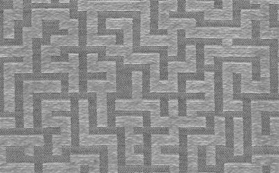 Tissu d'ameublement META Jacquard géométrique gris argenté, motif labyrinthe moderne, traitement hydrofuge H2Oh!, 30000.