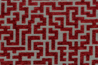 Motif géométrique rouge et gris clair du tissu d'ameublement META H2Oh!, Jacquard sophistiqué, hydrofuge et résistant.